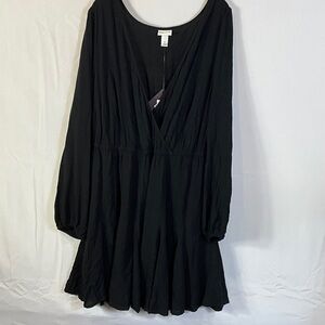 AVA VIV Black Long Sleeve Midi Dress With Pockets and Elastic Waistband Size 1X